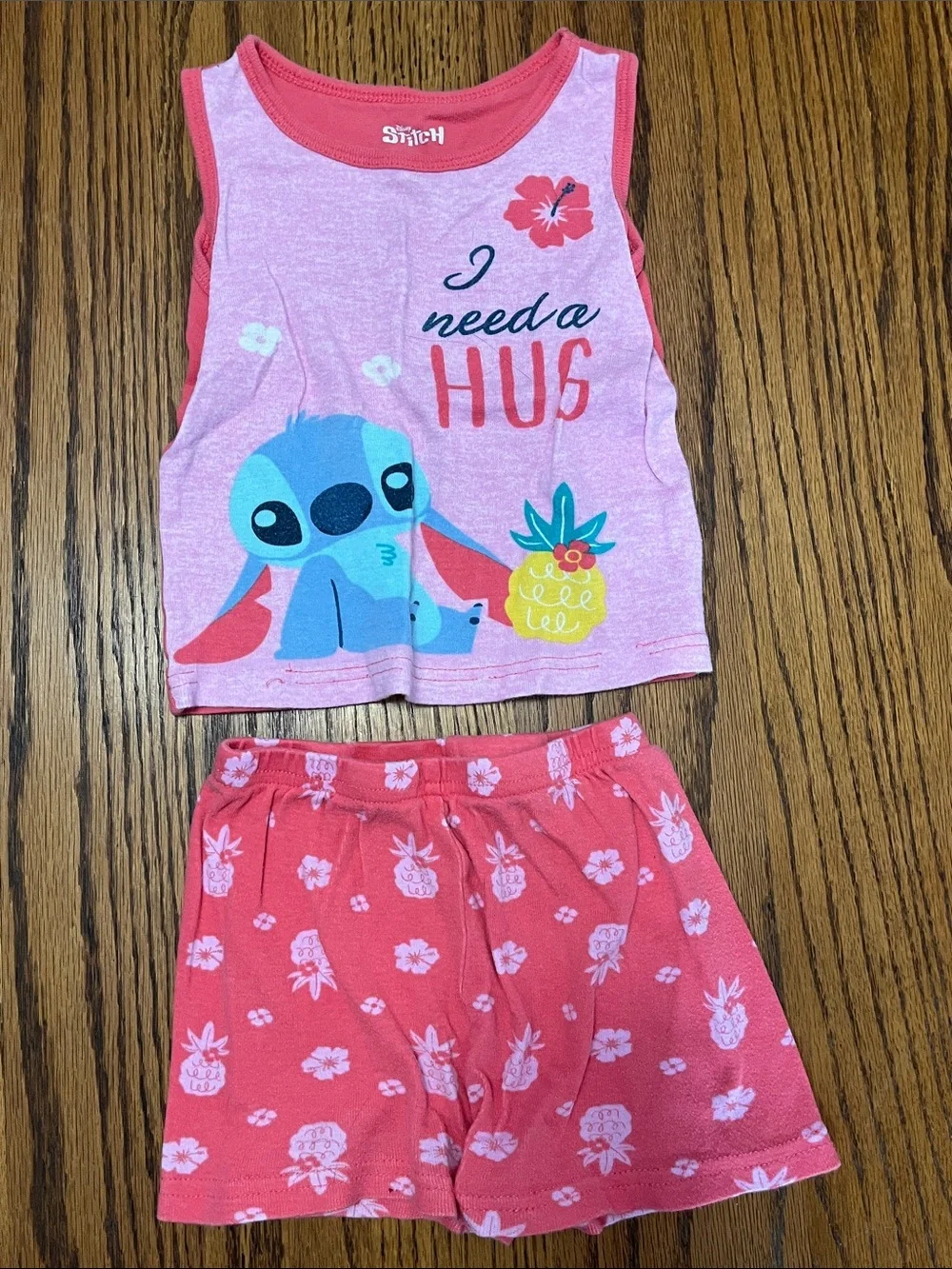 Navy Floral Romper & Pink Stitch Tank with Coral Shorts Set